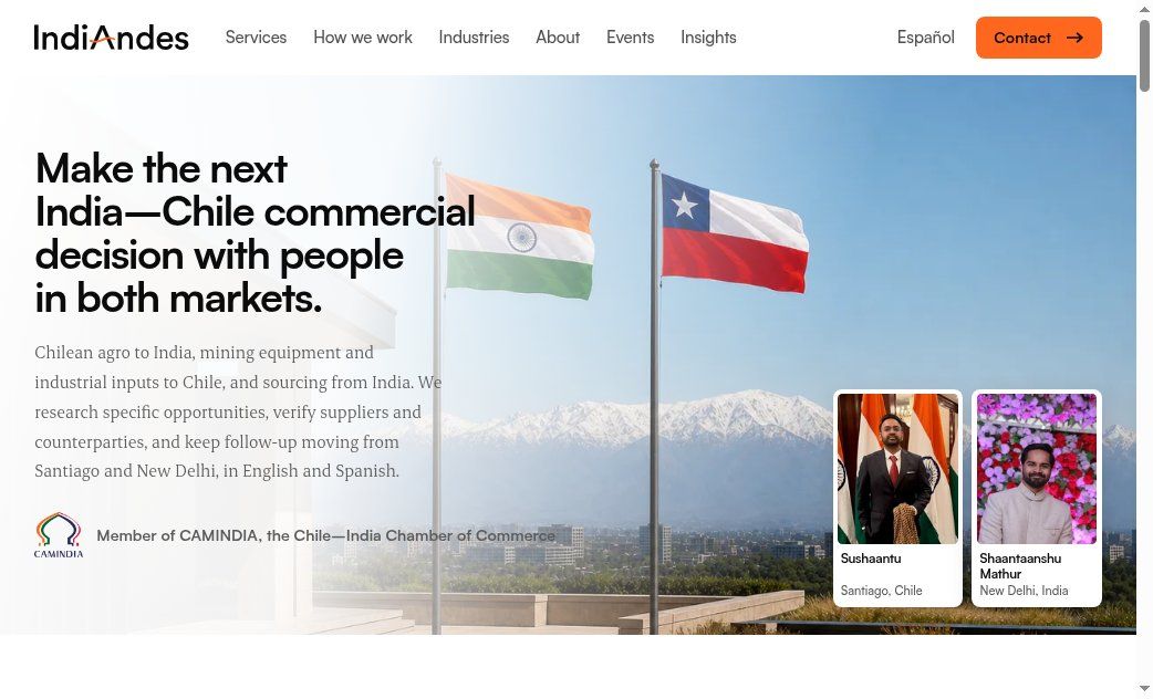 IndiAndes website screenshot