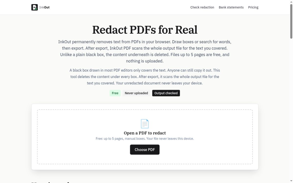 InkOut PDF website screenshot