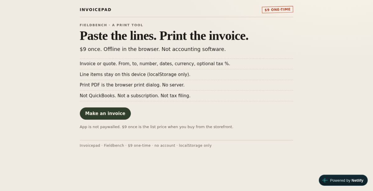 Invoicepad website screenshot