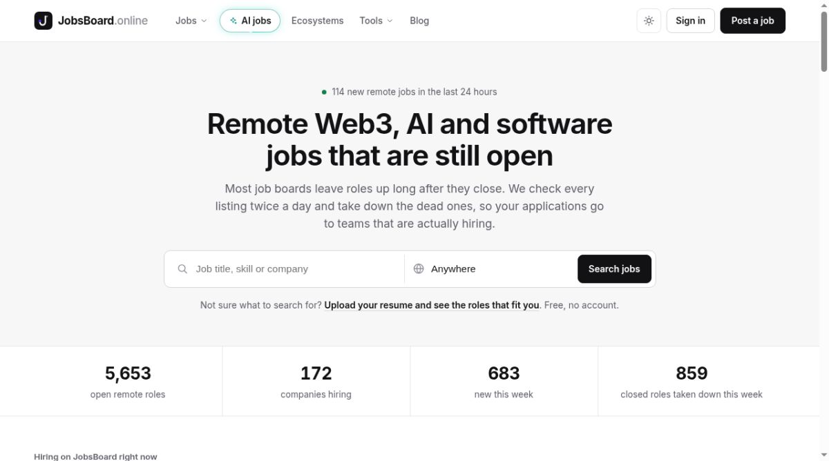 JobsBoard website screenshot