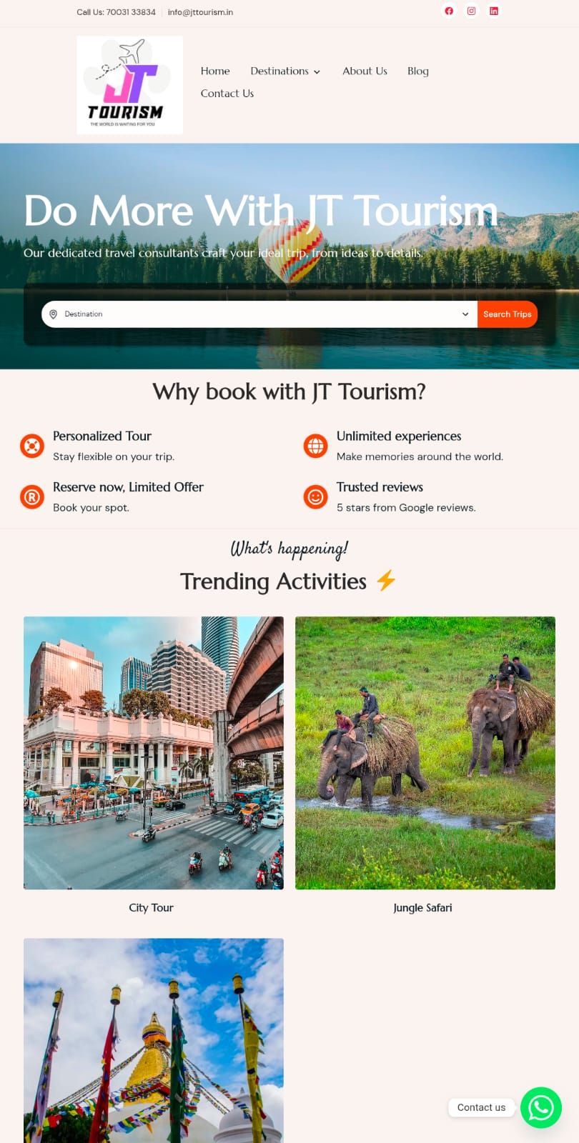 JT Tourism – Travel Agency &amp; Tour Operator in India website screenshot