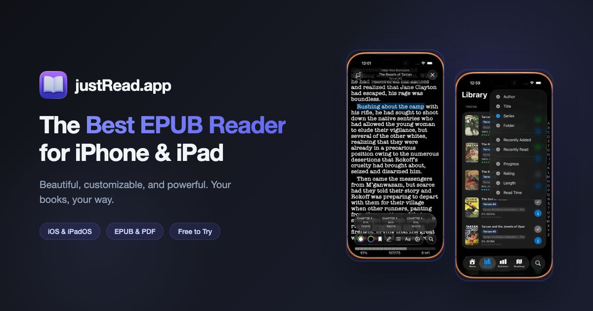 justRead: EPUB & PDF Reader for iPhone and iPad | justRead.app screenshot