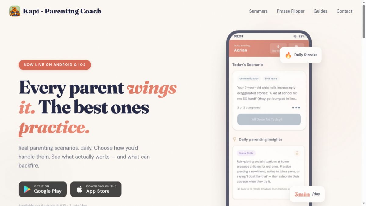 Kapi - Parenting Coach website screenshot