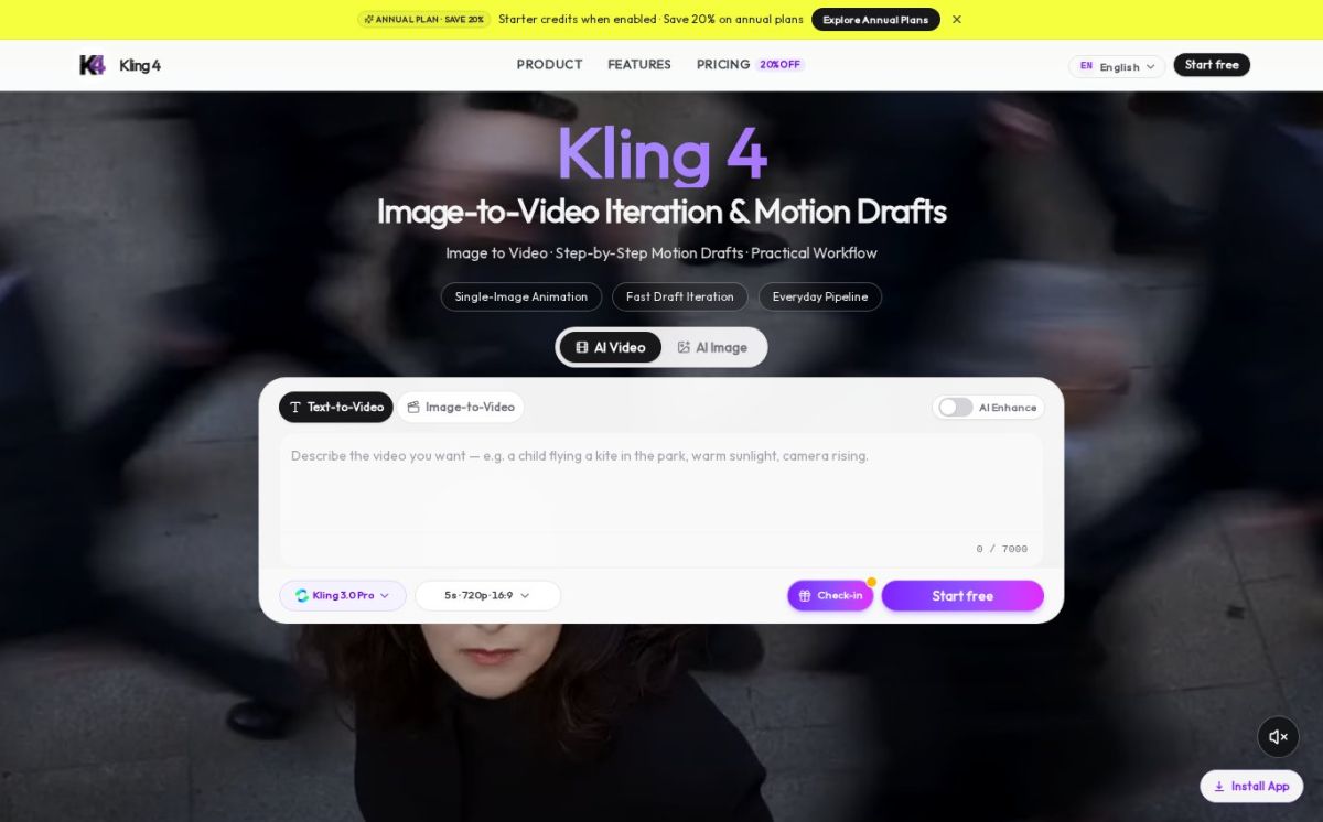 Kling 4 website screenshot