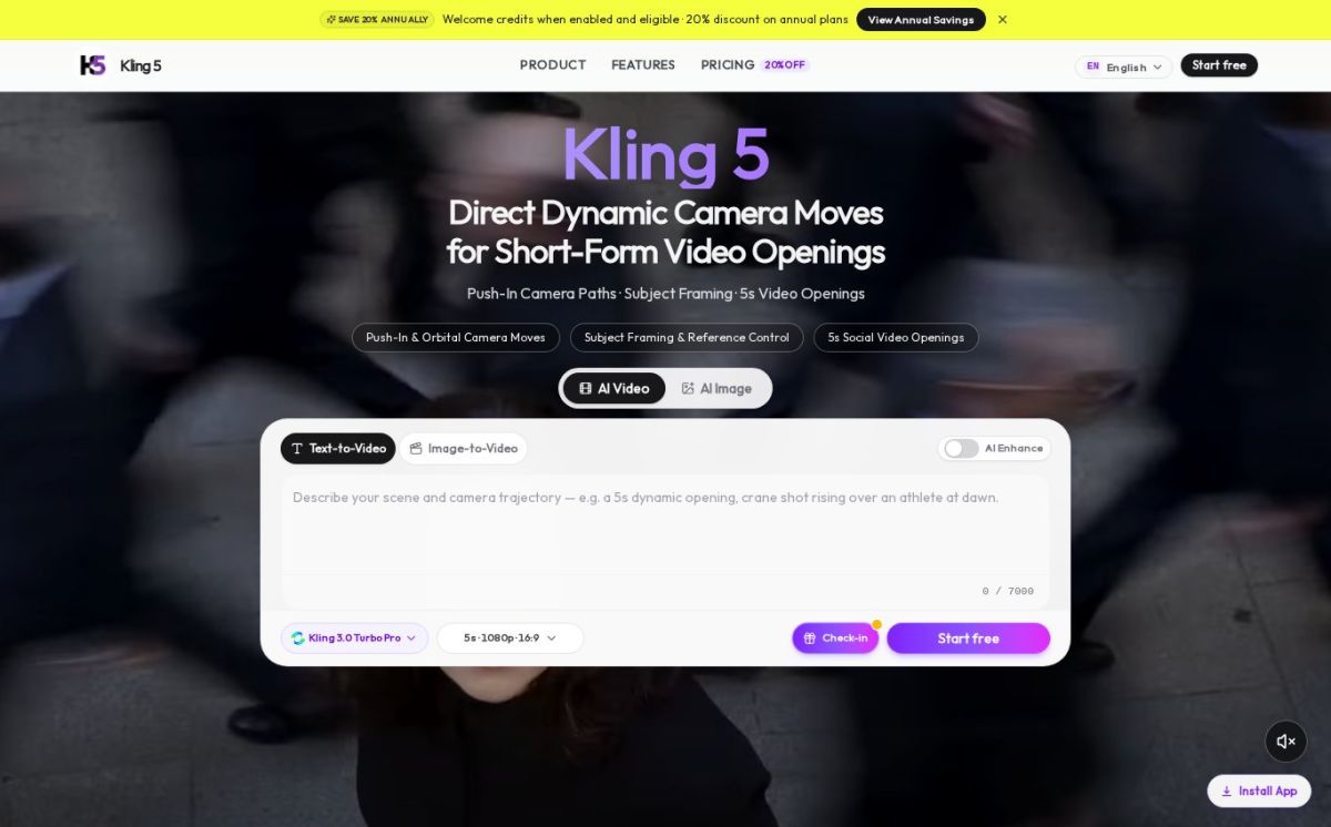 Kling 5 Studio website screenshot