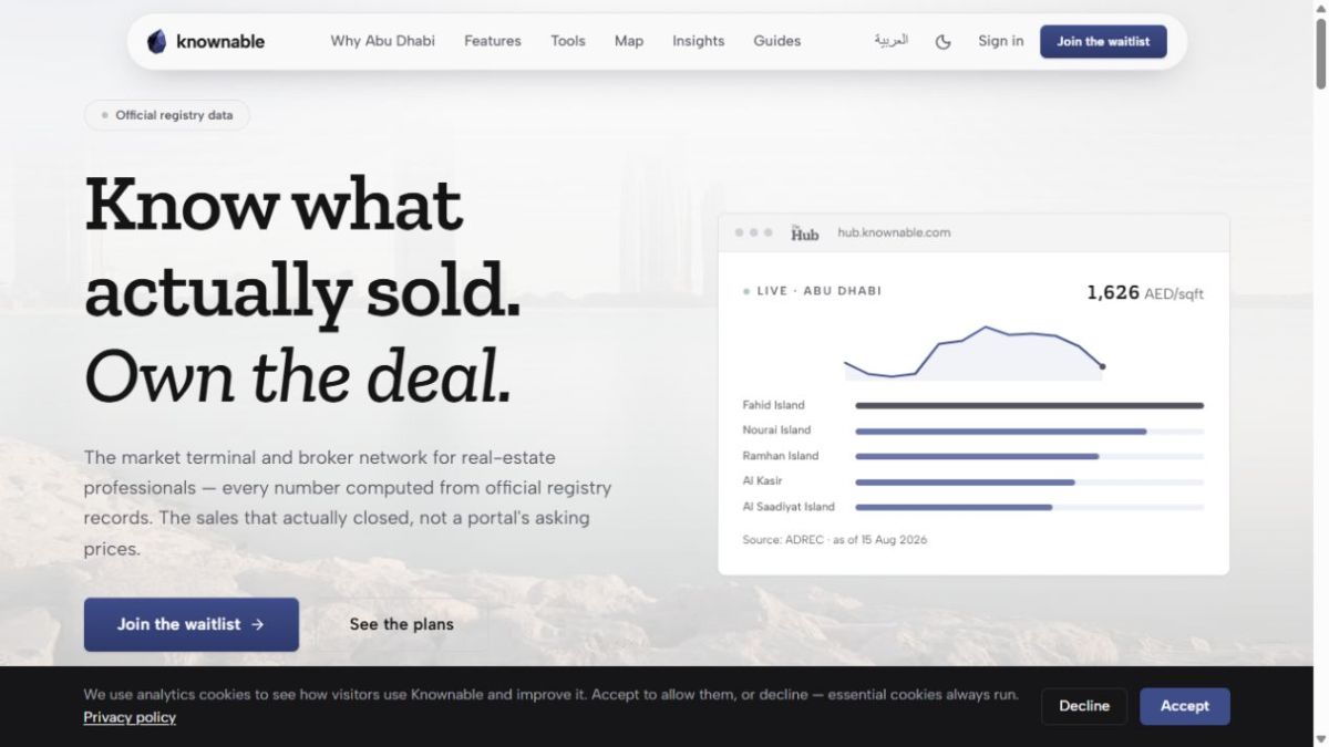 Knownable website screenshot