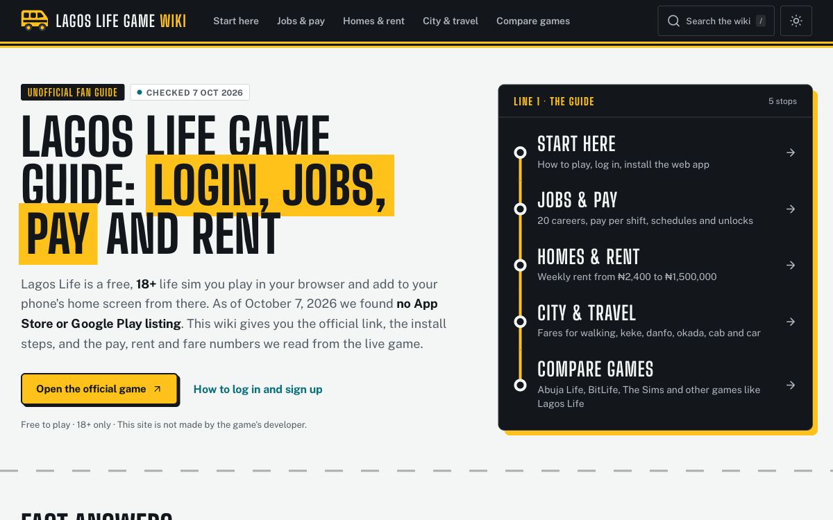 Lagos Life Game Wiki - Login, Jobs, Pay &amp; Rent Guide website screenshot