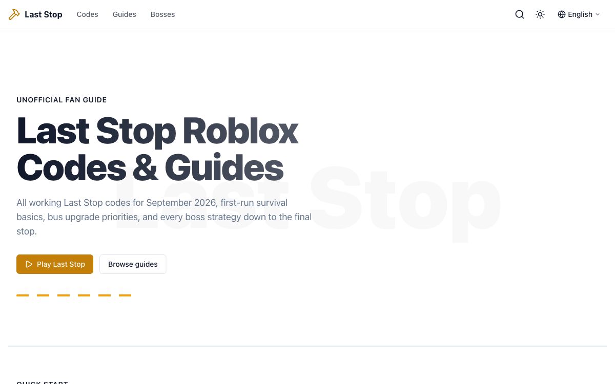 LastStopGuide - Last Stop Roblox Codes &amp; Guides website screenshot