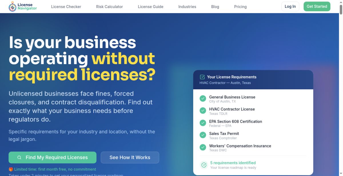 Licensing Navigator website screenshot