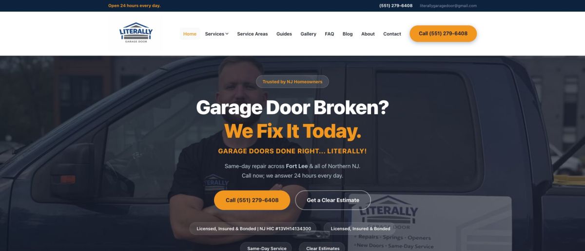Literally Garage Door LLC website screenshot