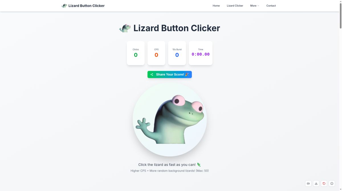 Lizard Button Clicker website screenshot
