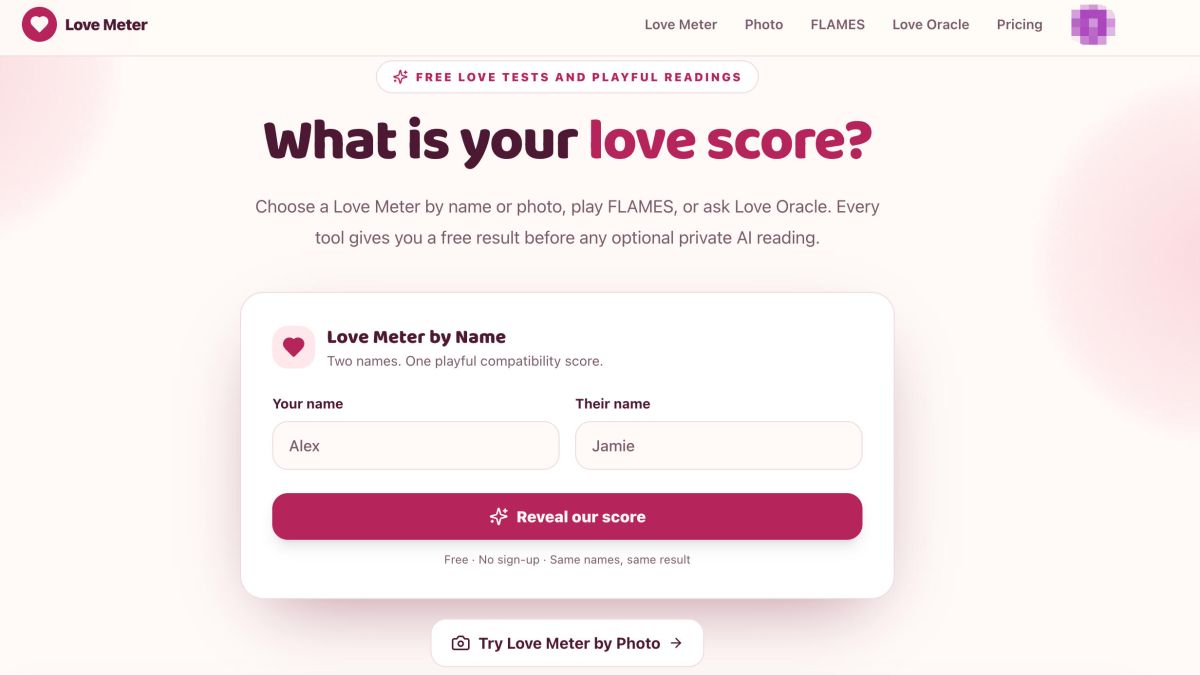 Love Meter website screenshot