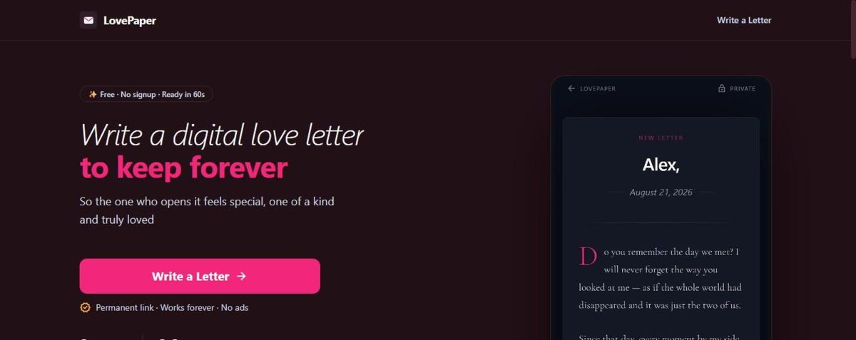 Lovepaper website screenshot