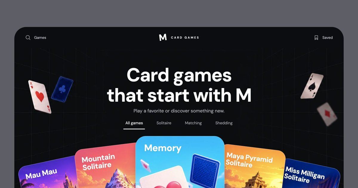 M Card Games website screenshot