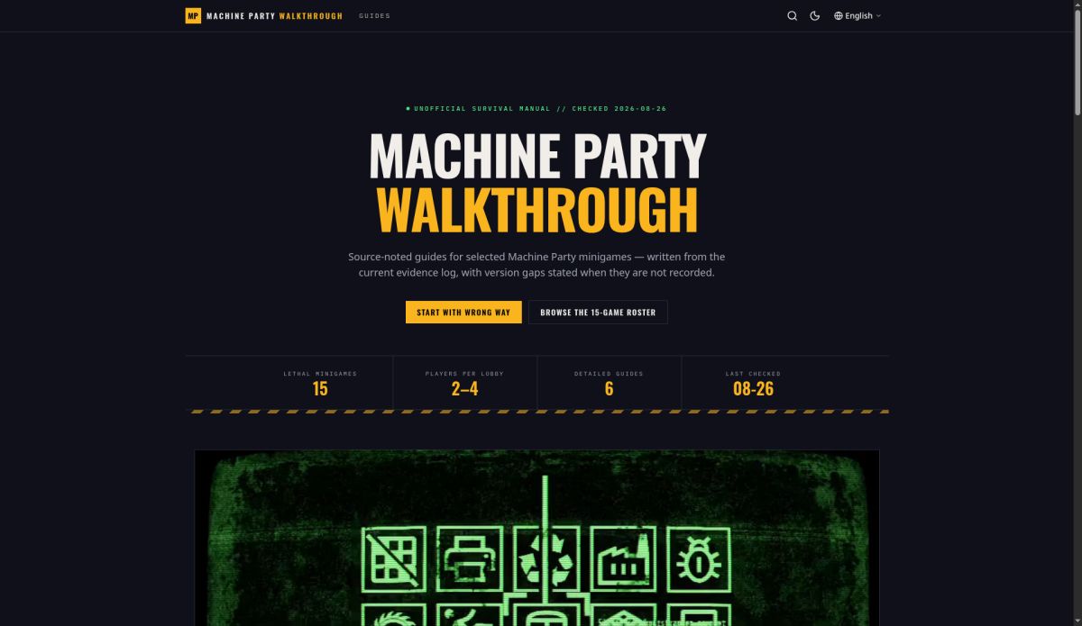 machinepartywalkthrough.com website screenshot