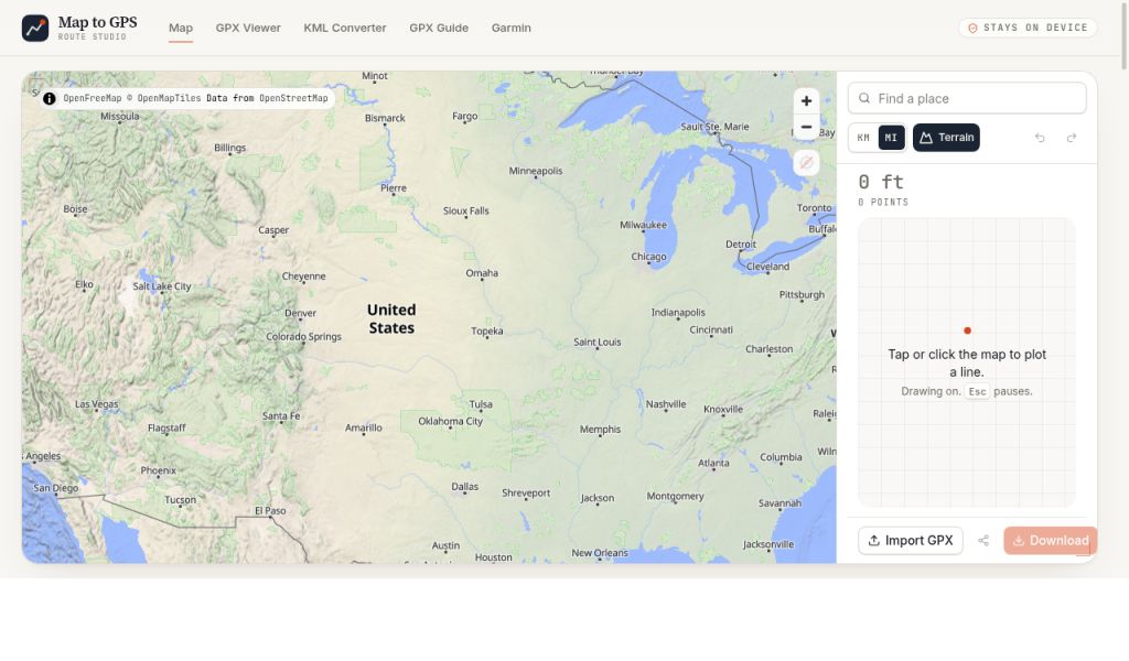 Map to GPS website screenshot