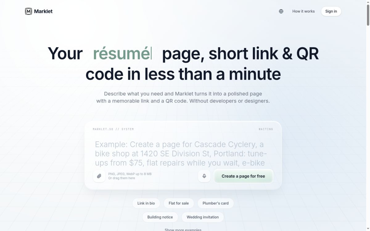 Marklet website screenshot