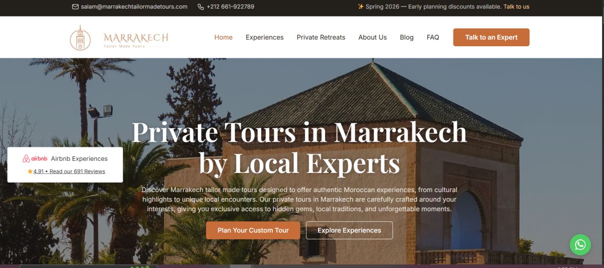Marrakech Tailor Made Tours website screenshot