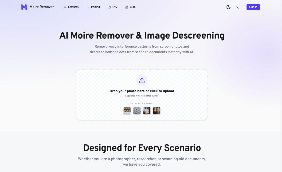 MoireRemoval website screenshot