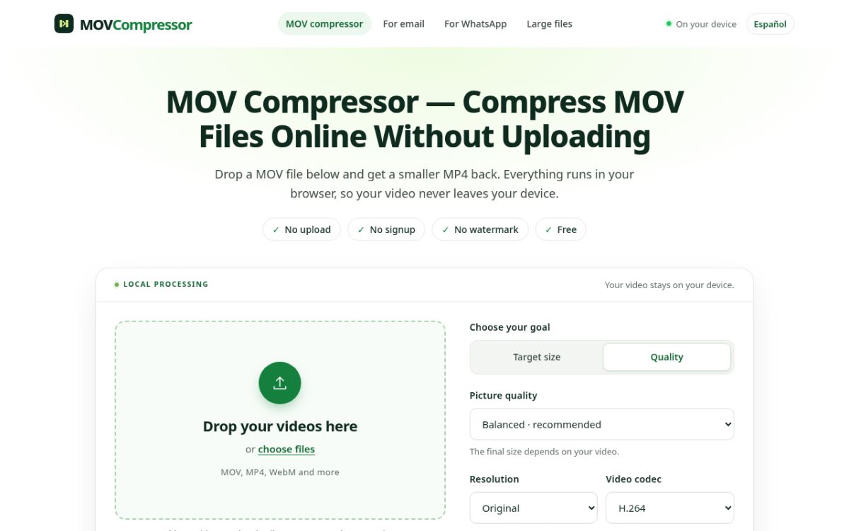 MOV Compressor screenshot