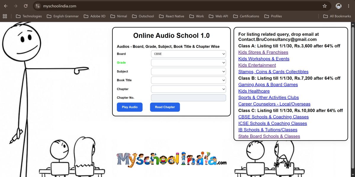MySchoolIndia | CBSE Audio Lectures for All Grades for free website screenshot