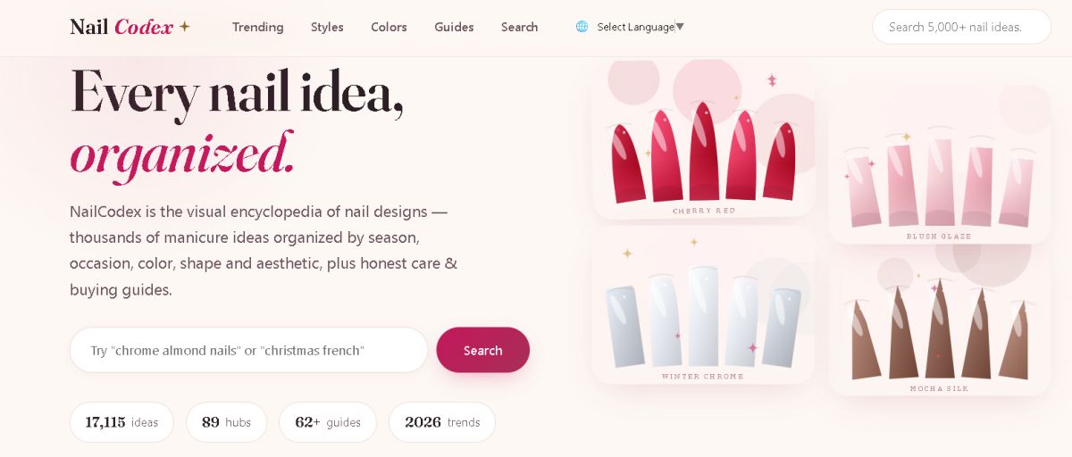 NailCodex — Nail Ideas, Designs &amp; Manicure Guides website screenshot