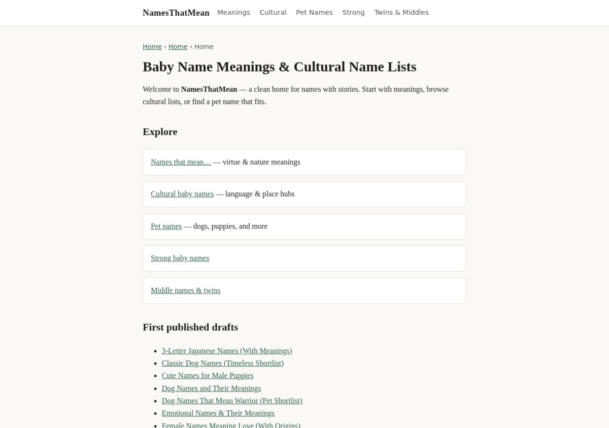 Names That Mean website screenshot