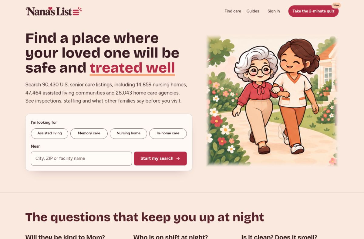 Nana's List website screenshot