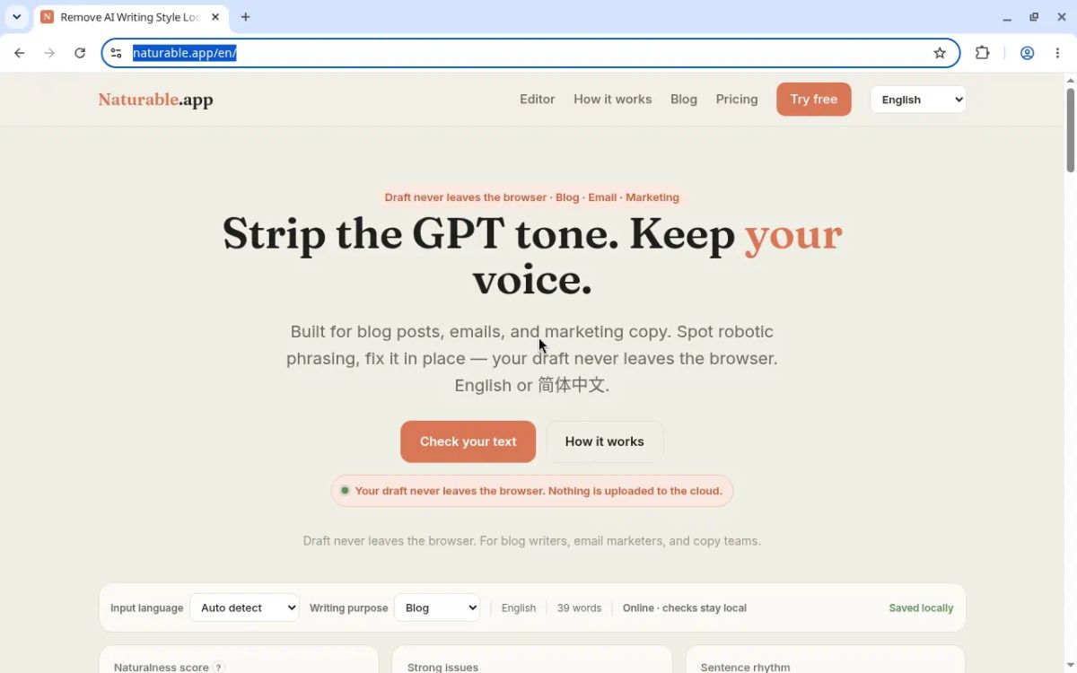 Naturable website screenshot