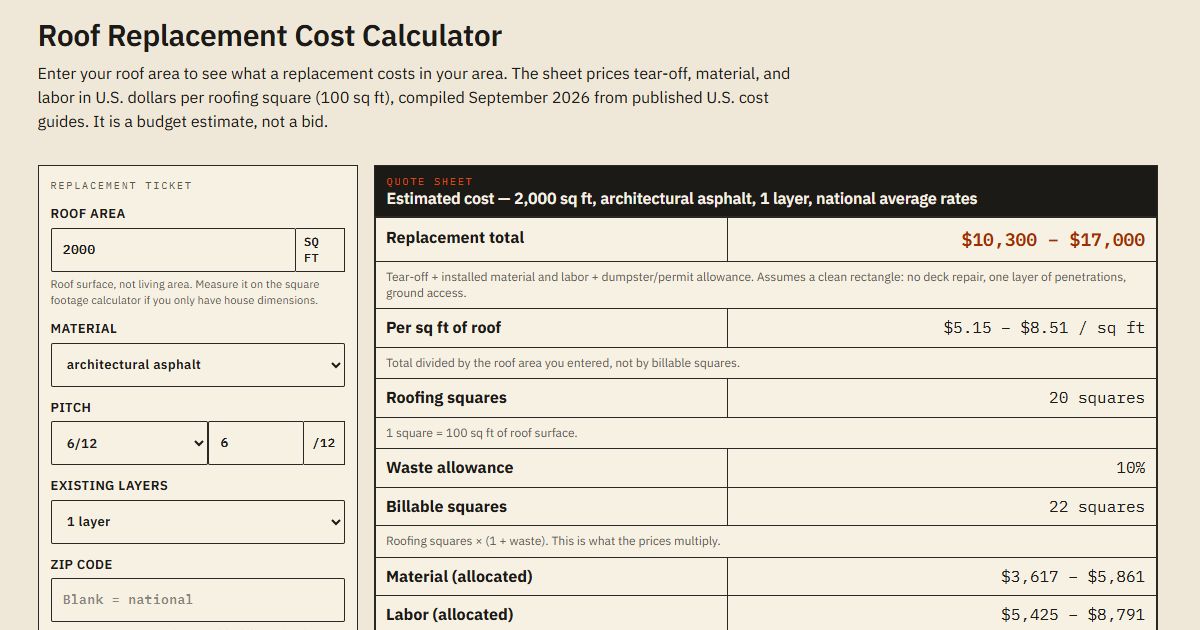 New Roof Calc screenshot