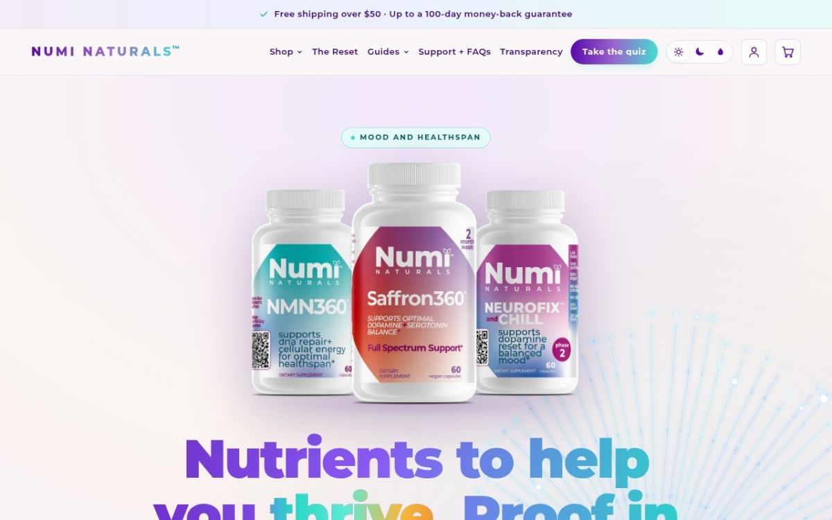 Numi Naturals website screenshot