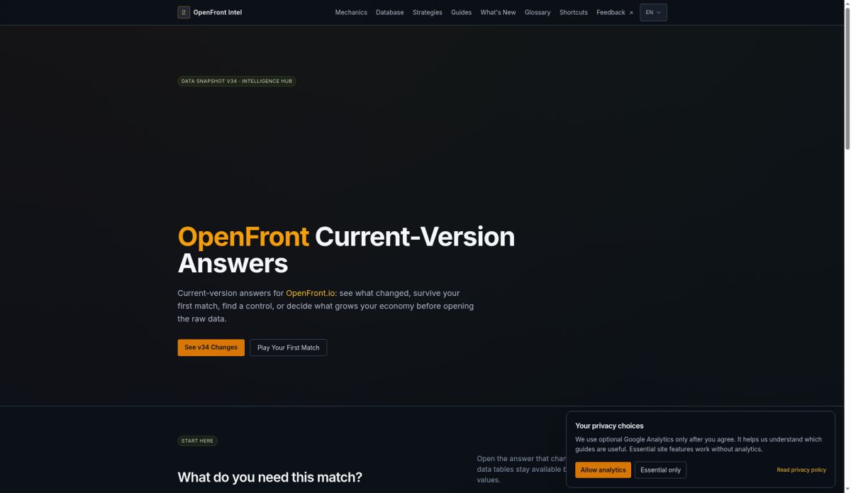 OpenFront Intel website screenshot