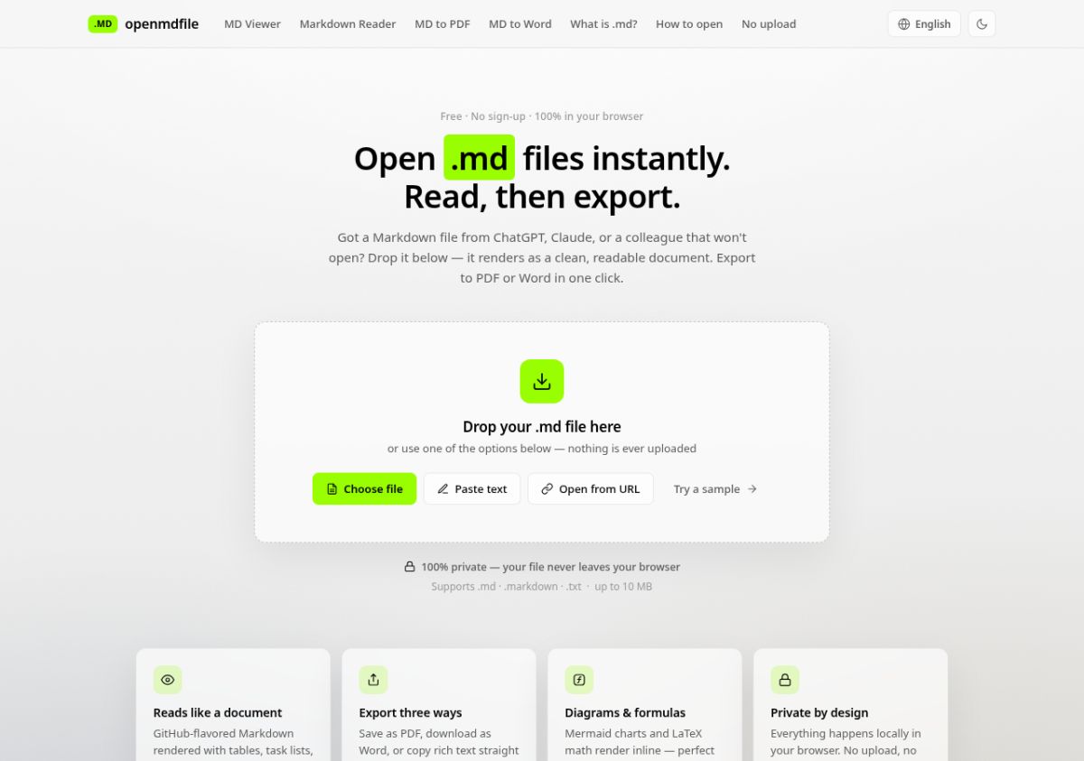 OpenMDFile website screenshot