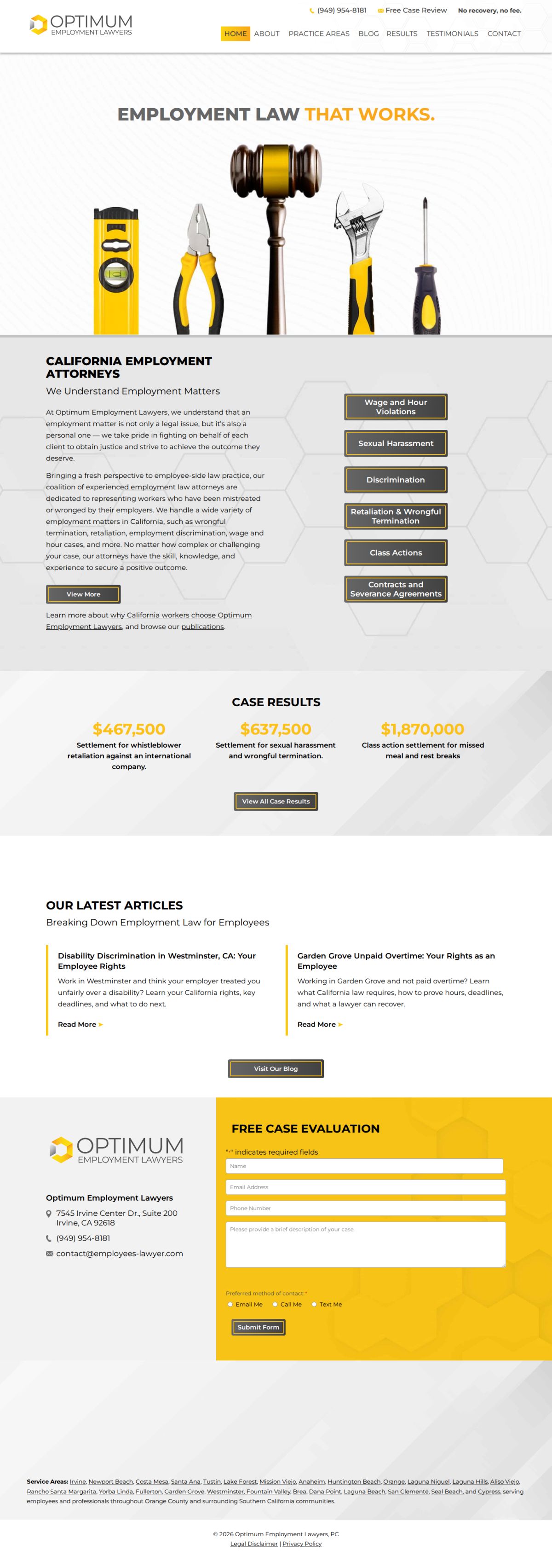 Optimum Employment Lawyers, PC website screenshot