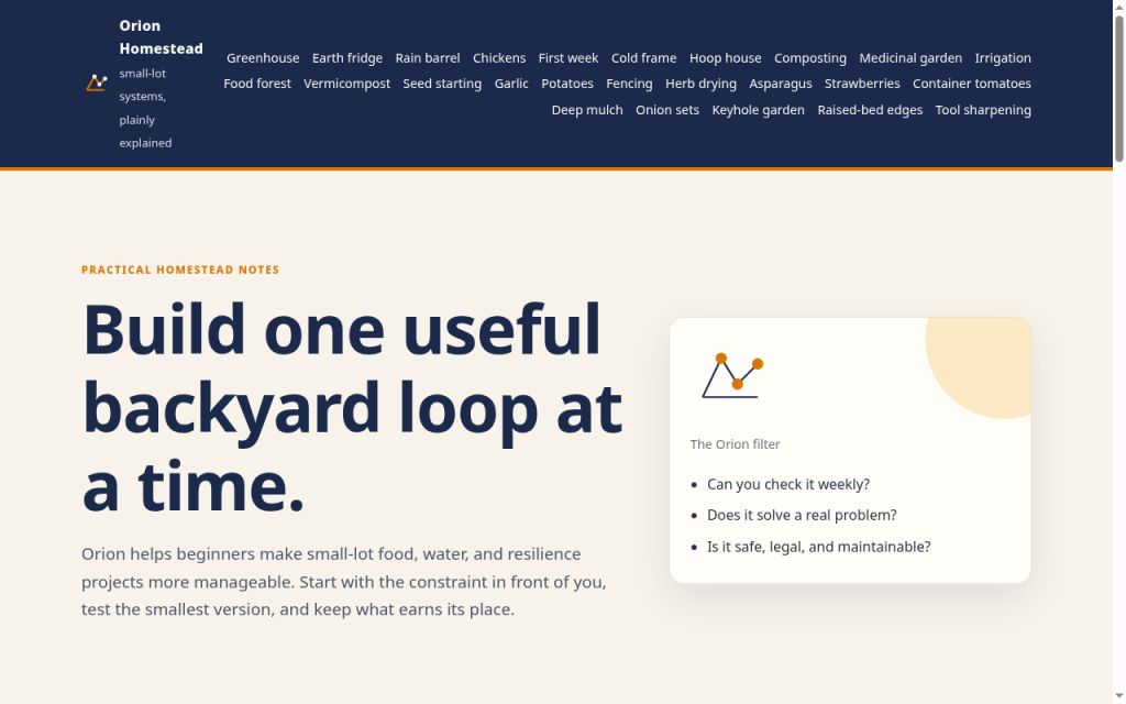 Orion Homestead website screenshot