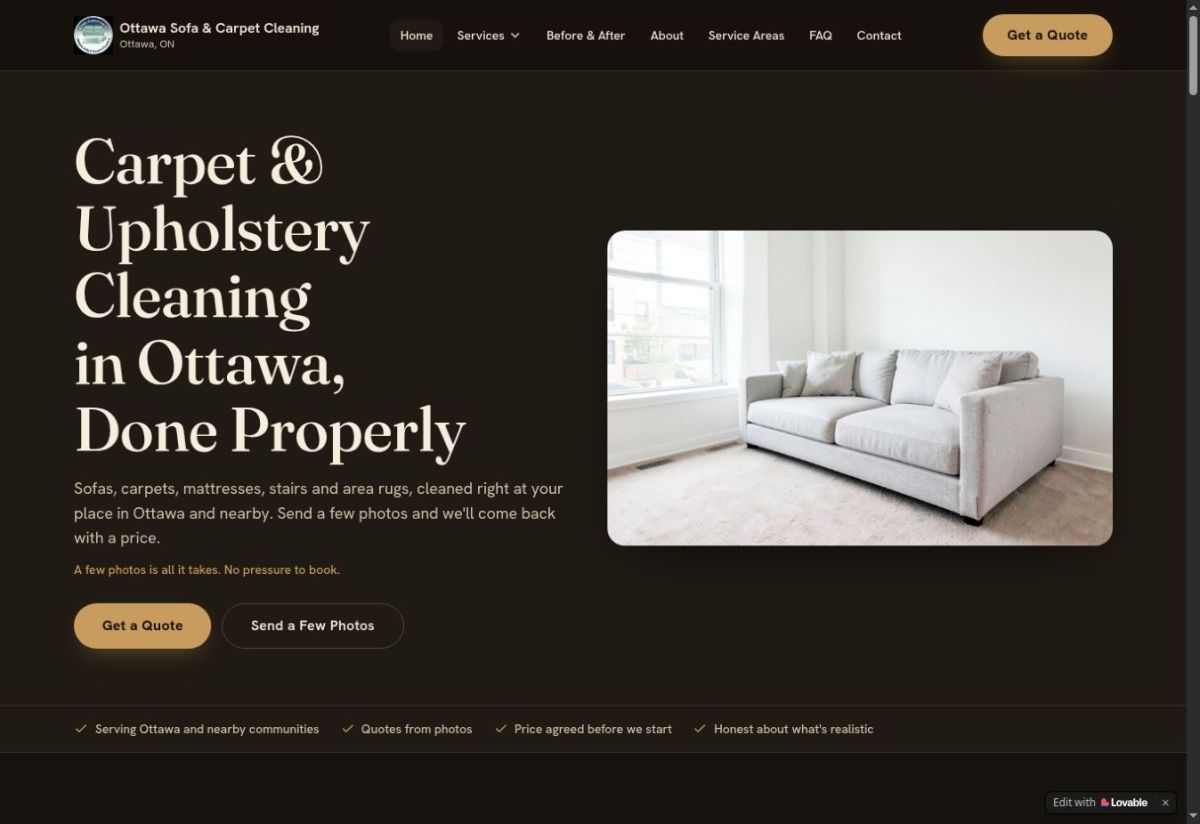 Ottawa Sofa &amp; Carpet Cleaning website screenshot