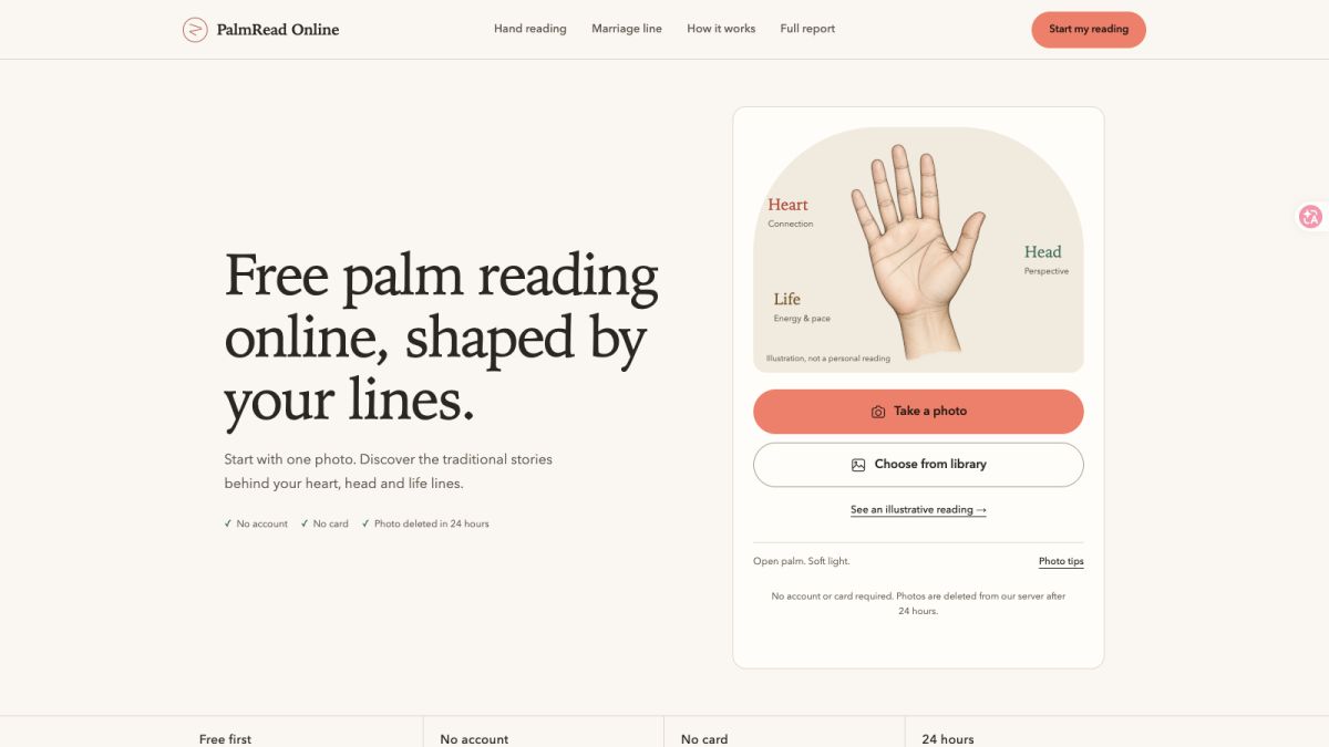 PalmRead Online website screenshot