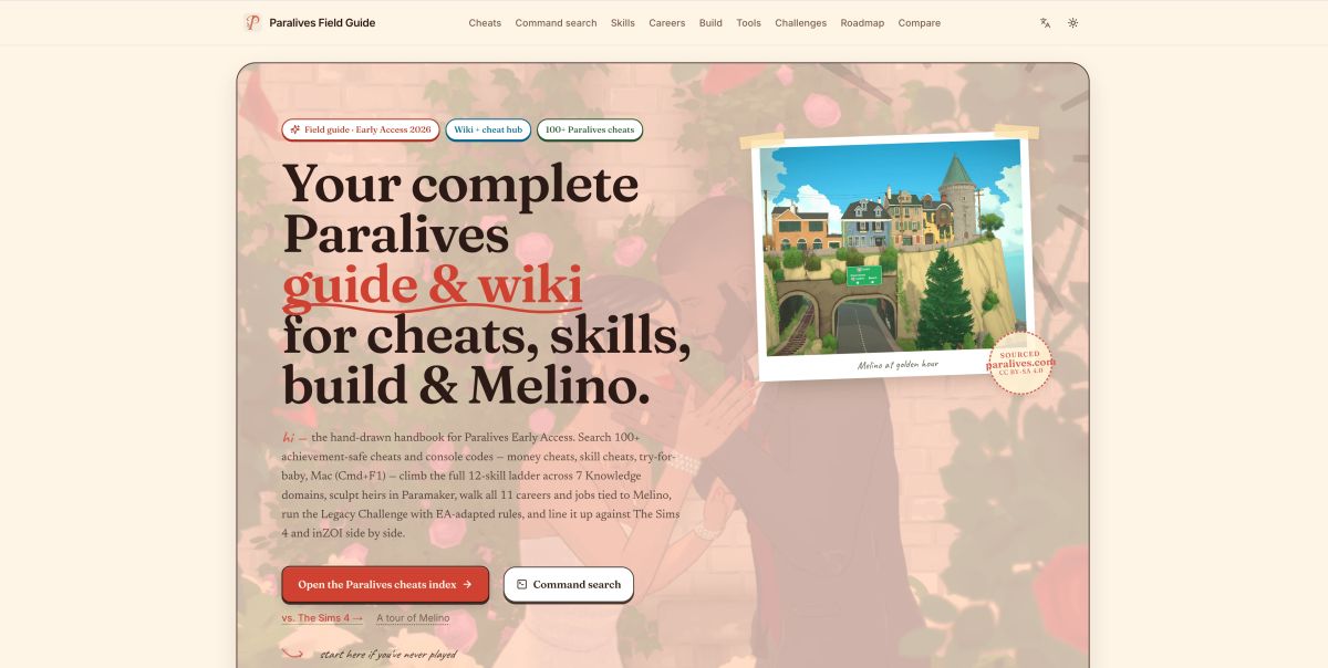 Paralives Field Guide website screenshot