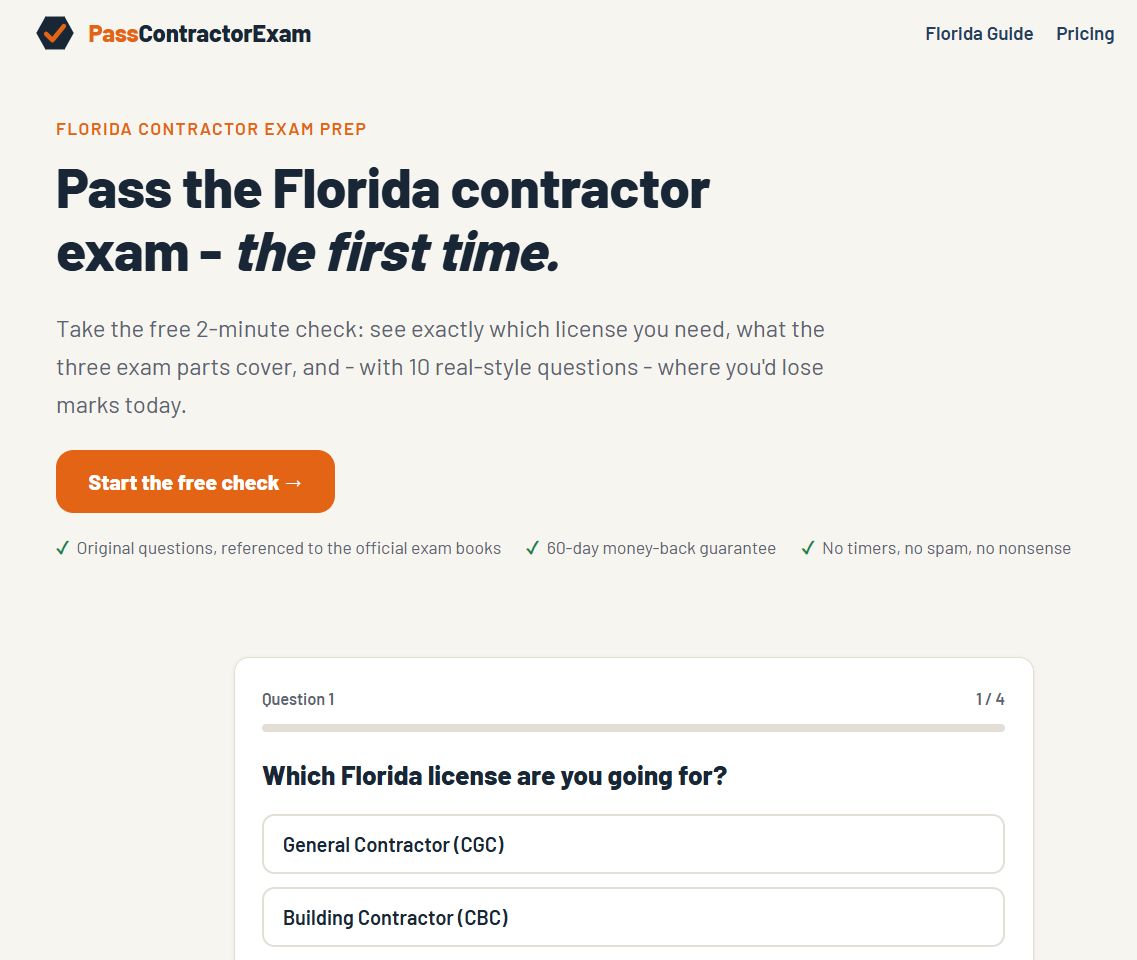 PassContractorExam website screenshot