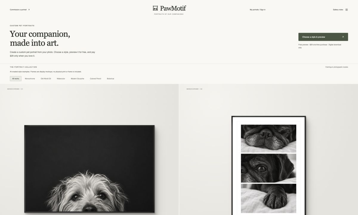 PawMotif website screenshot