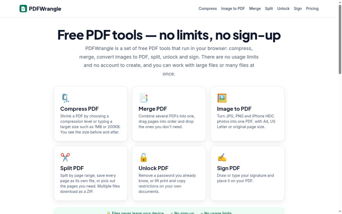 PDFWrangle website screenshot