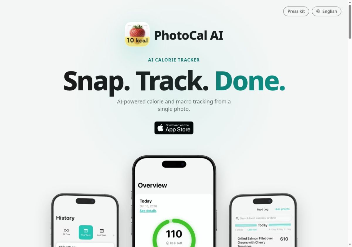 PhotoCal: AI Calorie Tracker website screenshot