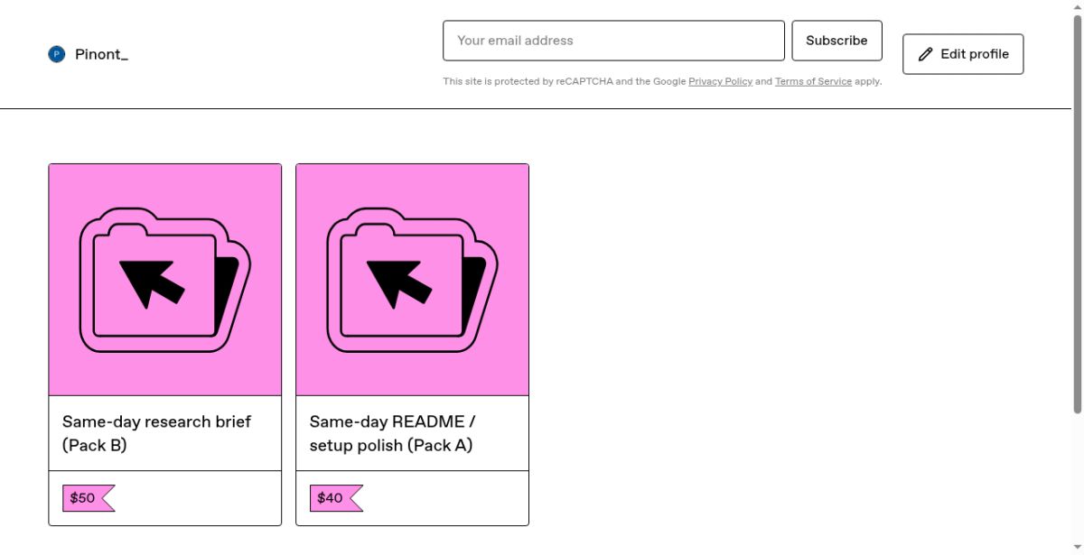 Pinont_ same-day docs packs (Gumroad) website screenshot
