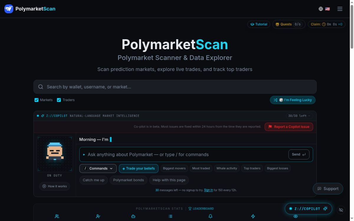 PolymarketScan website screenshot