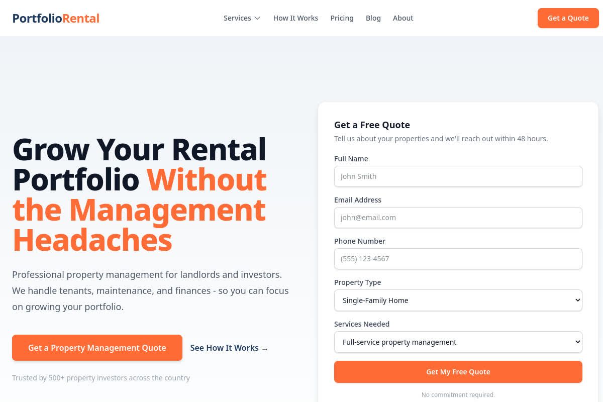 Portfolio Rental website screenshot