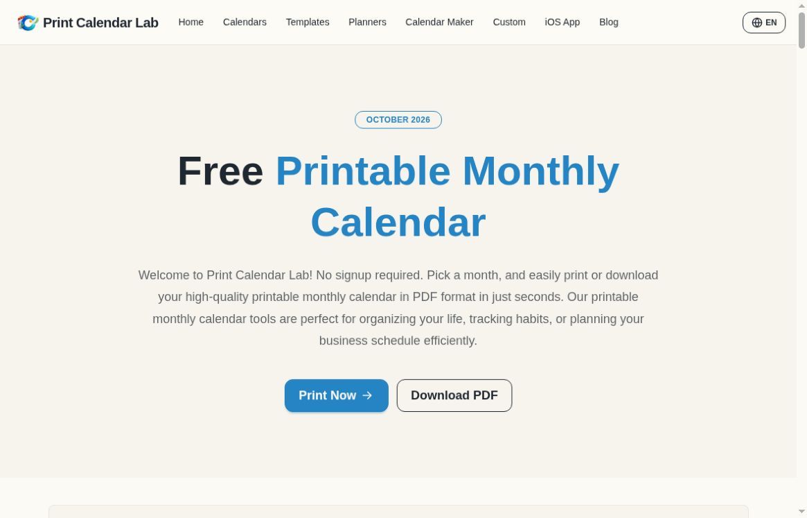 Print Calendar Lab screenshot