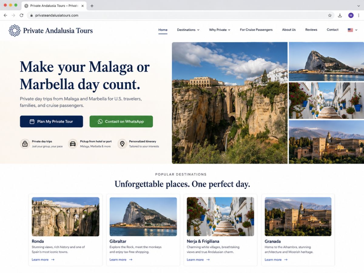 Private Andalusia Tours | Malaga, Marbella &amp; Cruise Shore Excursions website screenshot