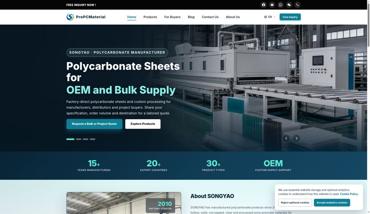 ProPCMaterial (SONGYAO) website screenshot