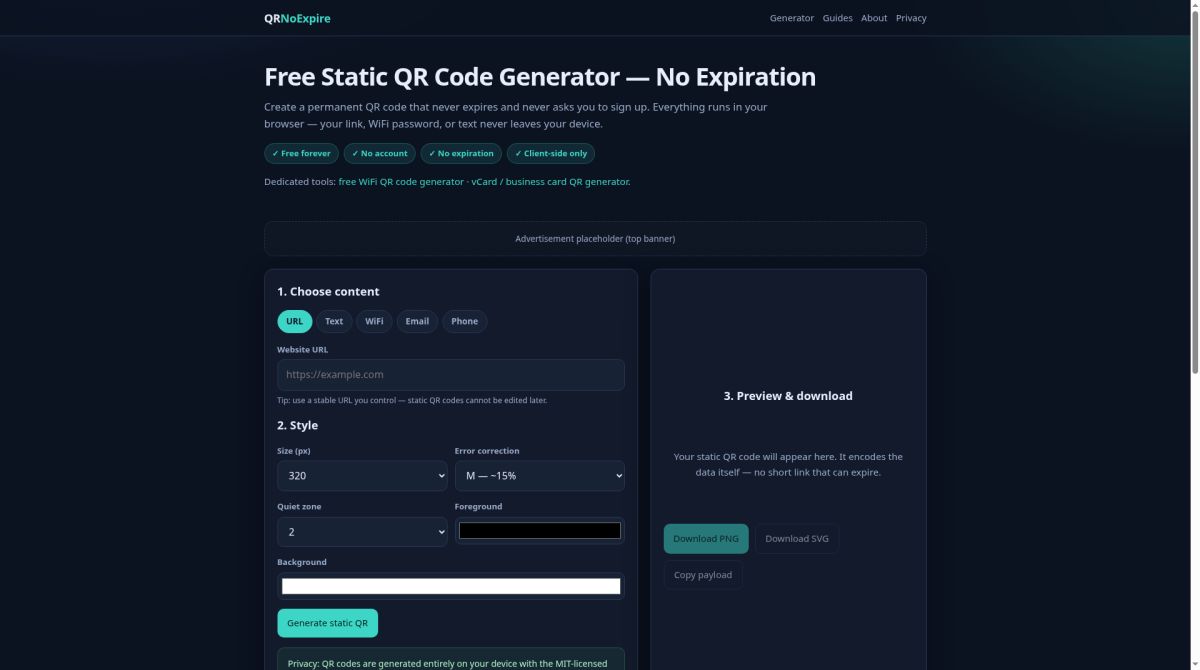 QR Static website screenshot