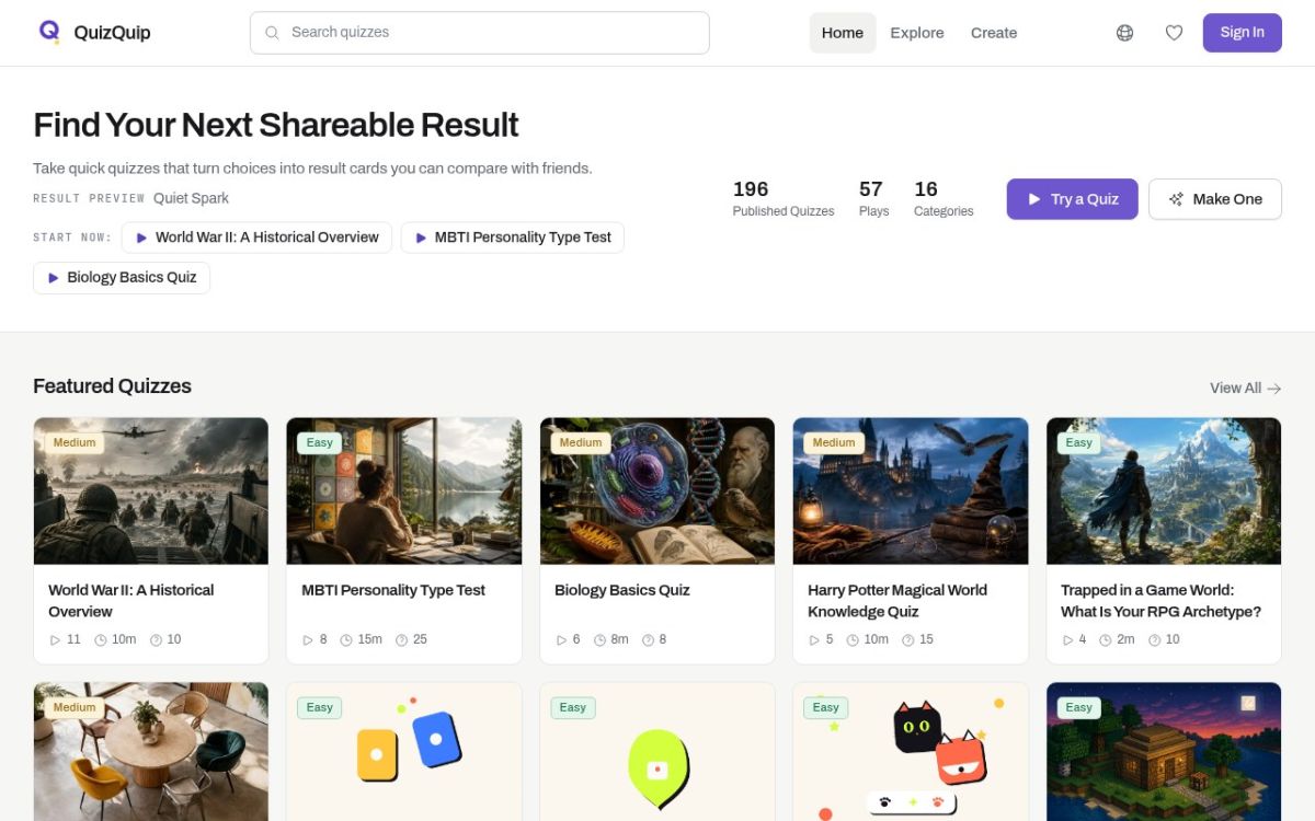 QuizQuip website screenshot